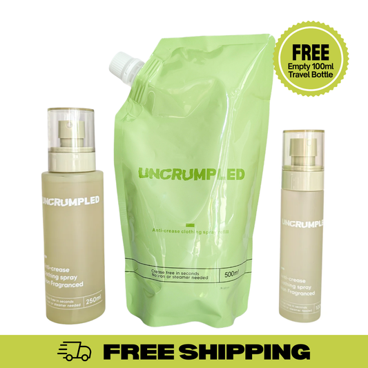 [Starter Kit] Anti-Crease Clothing Spray + Refill pack + Free 100ml Travel bottle (empty)